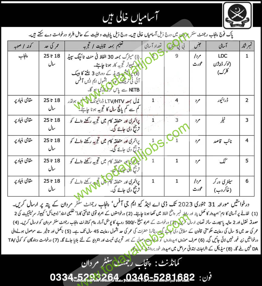 Pak Army New Govt Jobs in Punjab Regiment 2023 1 Today All Jobs