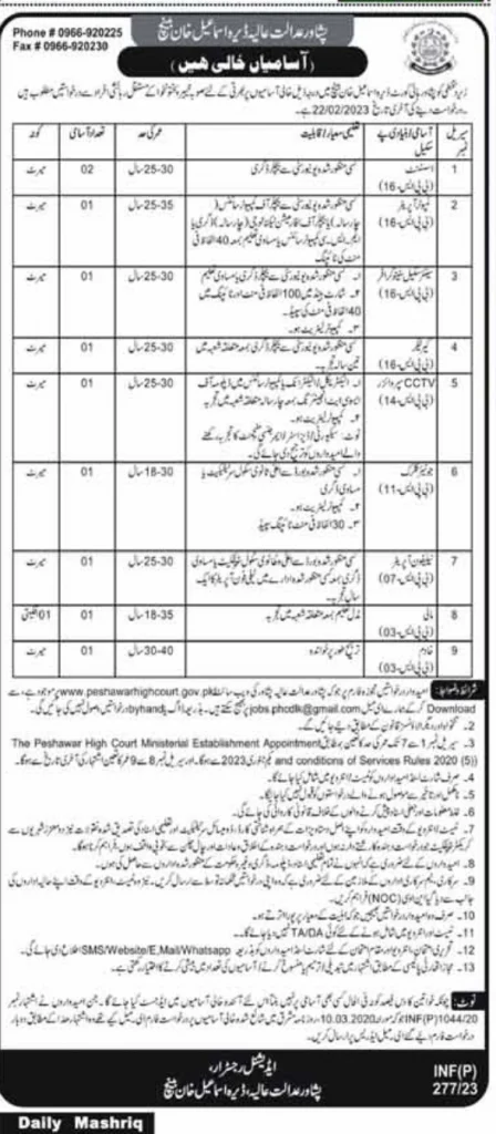 Peshawar high court jobs 2023