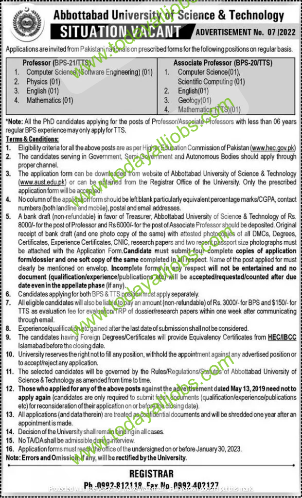 University of Science Technology AUST Abbottabad Jobs 2023 621x1024 1 Today All Jobs