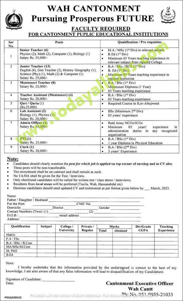 Latest Wah Cantonment Public Educational Institution Teaching Jobs 2023 625x1024 1 Today All Jobs