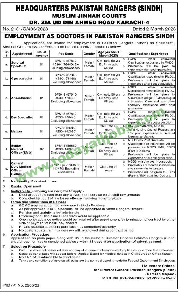 Sindh Ranger Jobs 1 Today All Jobs