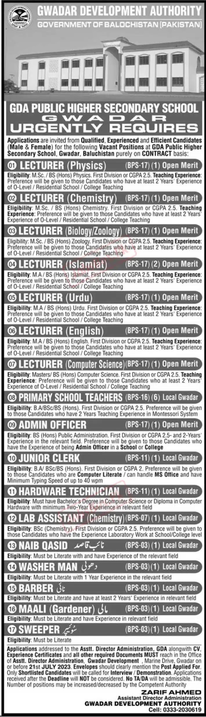 GDA (Gwadar Development Authority) Jobs 2023 Apply Online