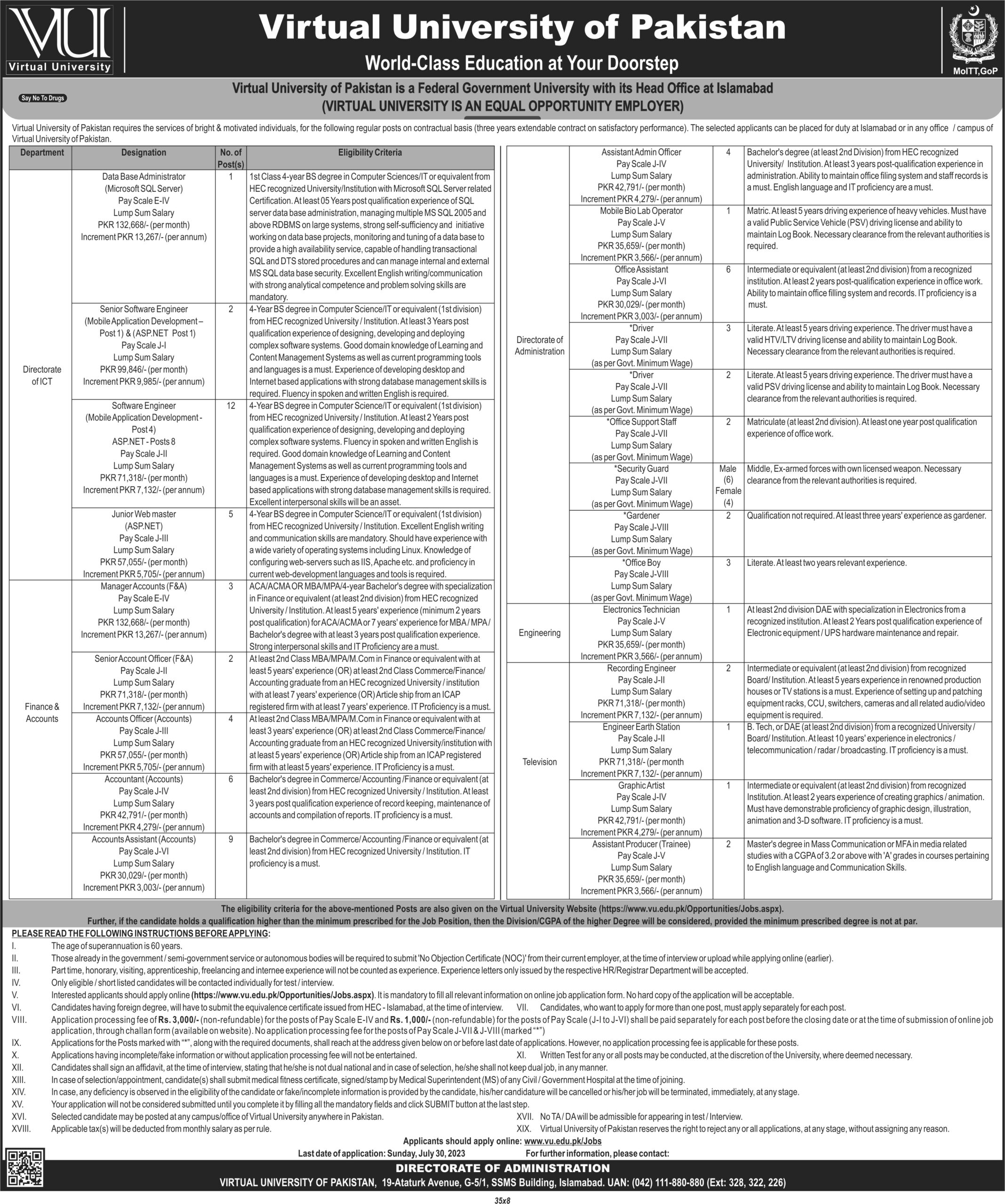 Virtual University of Pakistan (VU) Jobs 2023 Apply Online