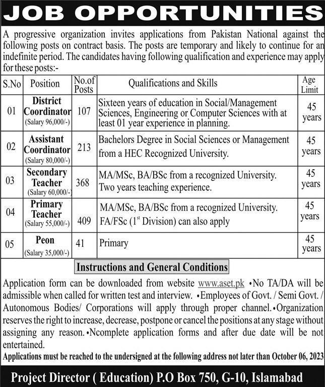 Progressive Organization Islamabad jobs Advertisement