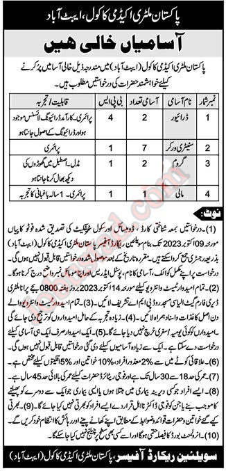 Pakistan Military Academy Kakul Jobs 2023 advertisement