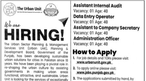 The Urban Sector Planning & Management Service Unit (Urban Unit) Jobs 2025